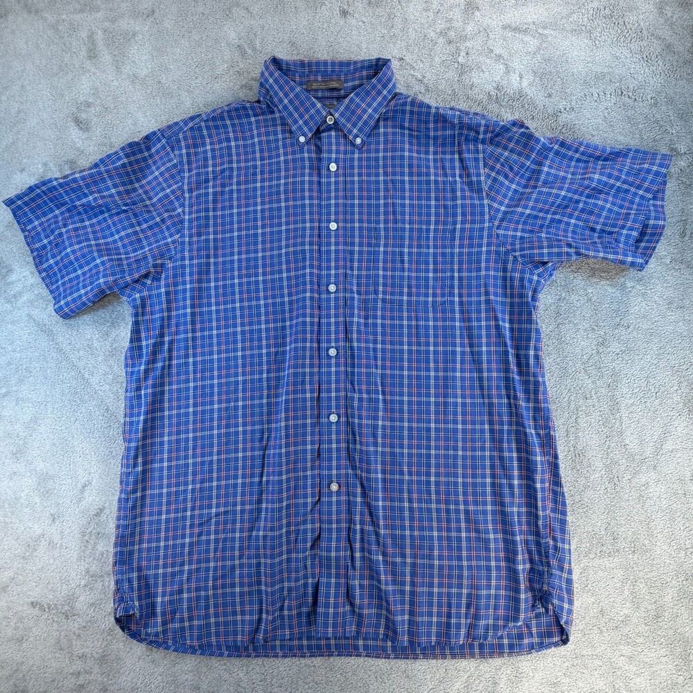 Daniel Cremieux Signature Button Down Shirt Mens XL Non Iron Plaid Lyocell Blue